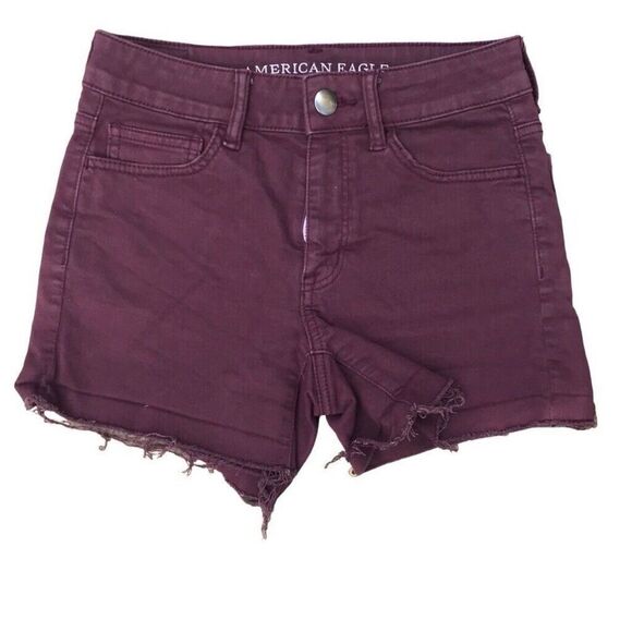 AMERICAN EAGLE Shortie Purple Shorts MULBERRY Cut Off SUPER STRETCH Size 2 / 28” - Picture 1 of 5